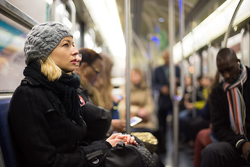 Image showing Woman on subway.