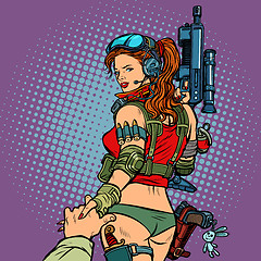 Image showing follow me sexy woman military science fiction paratrooper soldie