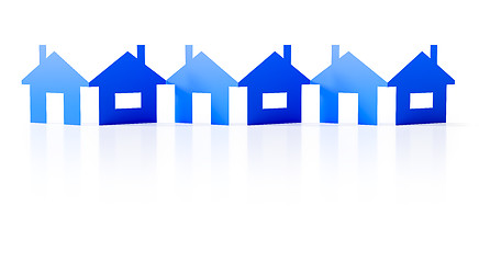 Image showing a paper cutout row of blue houses background