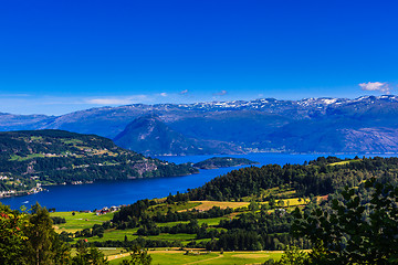 Image showing Øystese, a beautiful gem in the Hardanger Fjord in western Norwa