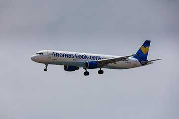 Image showing ARECIFE, SPAIN - APRIL, 16 2017: AirBus A321 of ThomasCook.com w