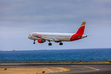 Image showing ARECIFE, SPAIN - APRIL, 15 2017: AirBus A321 of IBERIA with the 