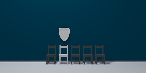 Image showing blank shield and a row of chairs - 3d rendering