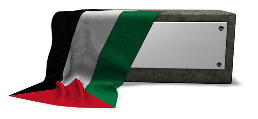 Image showing stone socket with blank sign and flag of palestine - 3d rendering