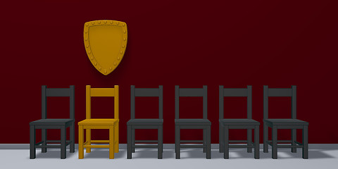 Image showing blank shield and a row of chairs - 3d rendering