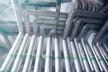 Image showing Industrial Steel pipelines, valves, cables and walkways