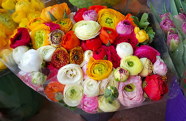 Image showing Bouquet of ranunculus colorful flowers