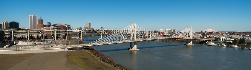 Image showing Panoramic View Portland Bridge Willamette River Mount St Helens