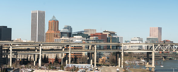 Image showing Traffic Multiple Stacked Lanes Interstate Highway Interchange in