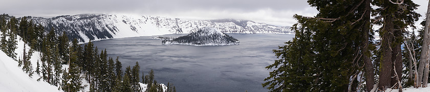 Image showing North Rim Winter Storm Wizard Island Mount Scott