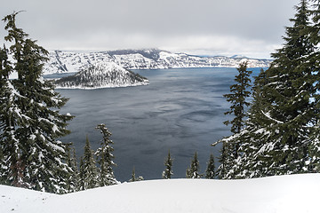 Image showing North Rim Winter Storm Wizard Island Mount Scott