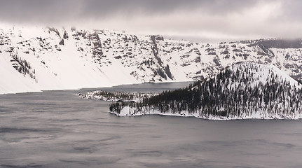 Image showing North Rim Winter Storm Wizard Island Mount Scott