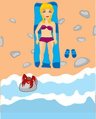 Image showing Girl tans on beach