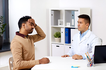 Image showing doctor and patient with headache at hospital