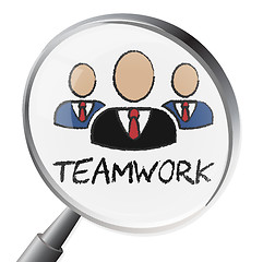 Image showing Teamwork Magnifier Indicates Search Magnification And Teams