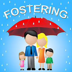 Image showing Fostering Family Indicates Relative Adoption And Umbrellas