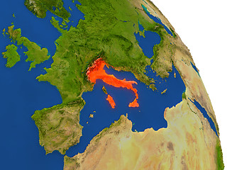 Image showing Map of Italy in red