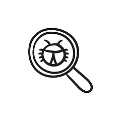 Image showing Bug under magnifying glass sketch icon.