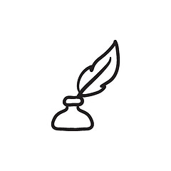 Image showing Feather in inkwell sketch icon.