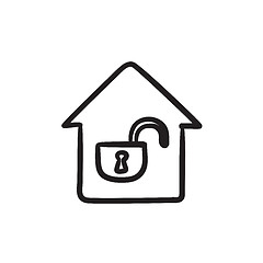 Image showing House with open lock sketch icon.