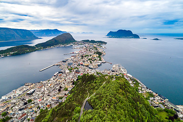 Image showing City of Alesund Norway Aerial footage