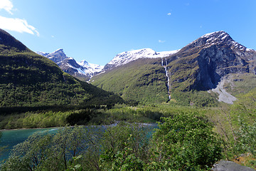 Image showing The ice-cold water from the glacier in Loen makes the water gree