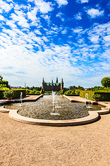 Image showing A fountain in the beautiful parkland around the great castle Fre