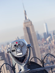 Image showing New York City Manhattan skyline in sunset.