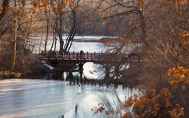 Image showing Beautiful Fall colors at Oak Bridge ,Bank Rock bay, Central Park, New York City.