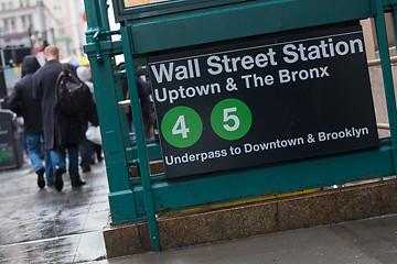 Image showing Wall street subway station in New York City.