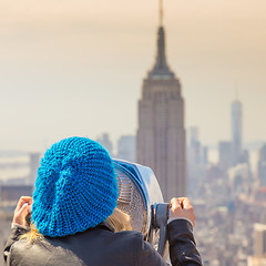 Image showing Woman enjoying in New York City panoramic view.