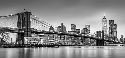 Image showing Brooklyn bridge at dusk, New York City.