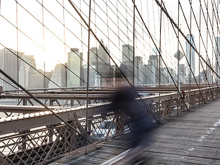 Image showing Brooklyn bridge at sunset, New York City.