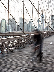 Image showing Brooklyn bridge at sunset, New York City.