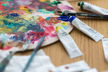 Image showing acrylic color or paint tubes and palette