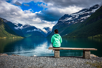 Image showing lovatnet lake Beautiful Nature Norway.