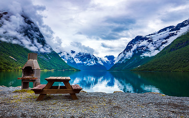 Image showing lovatnet lake Beautiful Nature Norway.