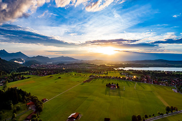 Image showing Panorama from the air sunset Forggensee and Schwangau, Germany, 