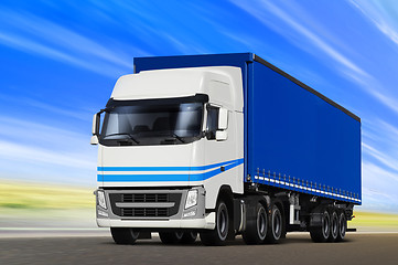 Image showing Blue truck goes on the way