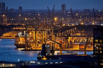 Image showing Container Port in Rotterdam at night