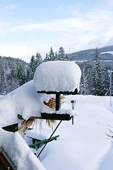 Image showing Bird feeder with snow