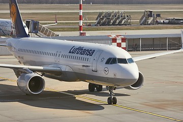 Image showing Airplane arriving at the terminal