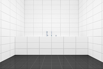 Image showing typical white tiled bathroom side view to the tub