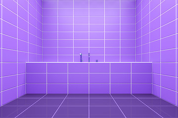 Image showing purple tiled bathroom side view to the tub