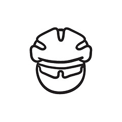 Image showing Man in bicycle helmet and glasses sketch icon.