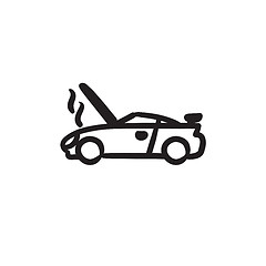 Image showing Broken car with open hood sketch icon.