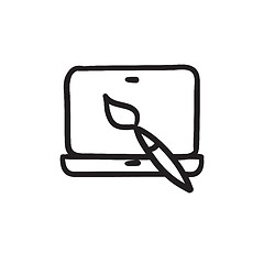 Image showing Laptop and brush sketch icon.