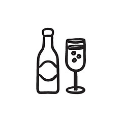 Image showing Champagne bottle and two glasses sketch icon.