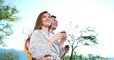 Image showing drinking coffee on terrace of villa in the morning