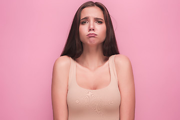 Image showing The young woman\'s portrait with sad emotions